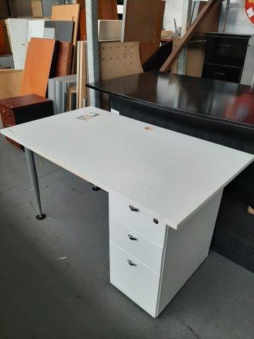 Desk White + Drawer Pedestal