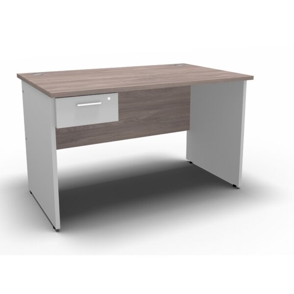 Discovery Desk 1200 x 750 with Single Drawer Fitted Pedestal – Mondego Elm & White